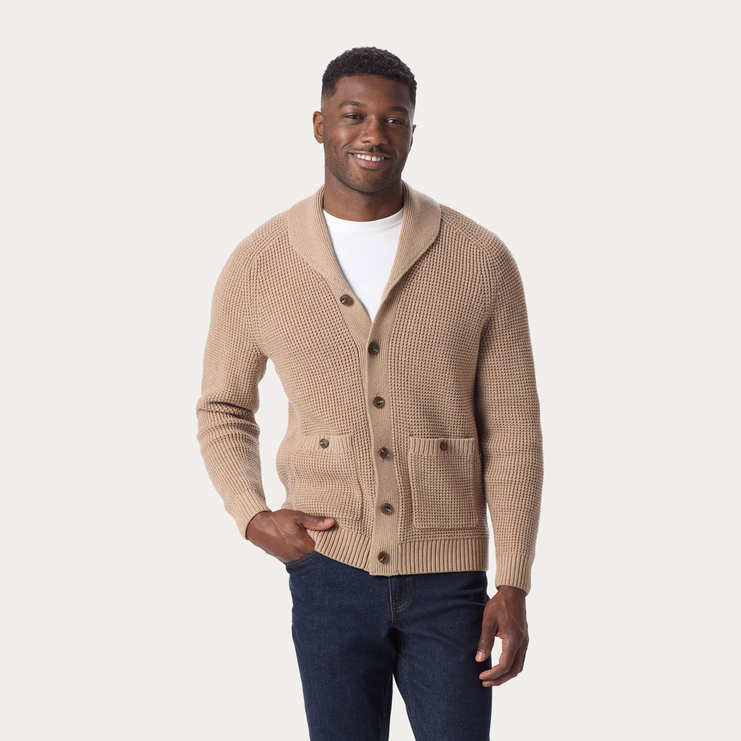 Men's Burly Retirement Shawl Collar Waffle Cardigan | Duluth