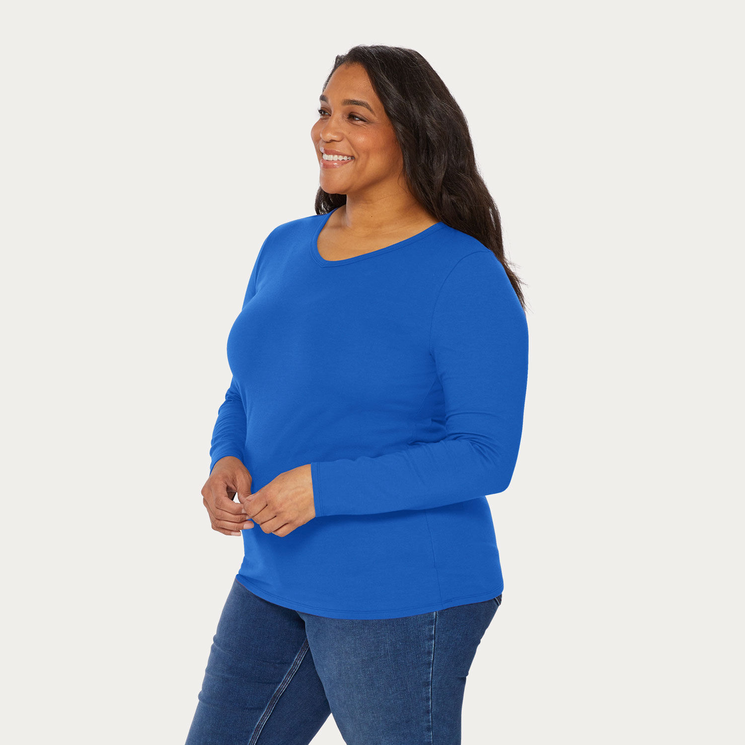 Women's Plus No-Yank Long Sleeve V-Neck T-Shirt | Duluth Trading