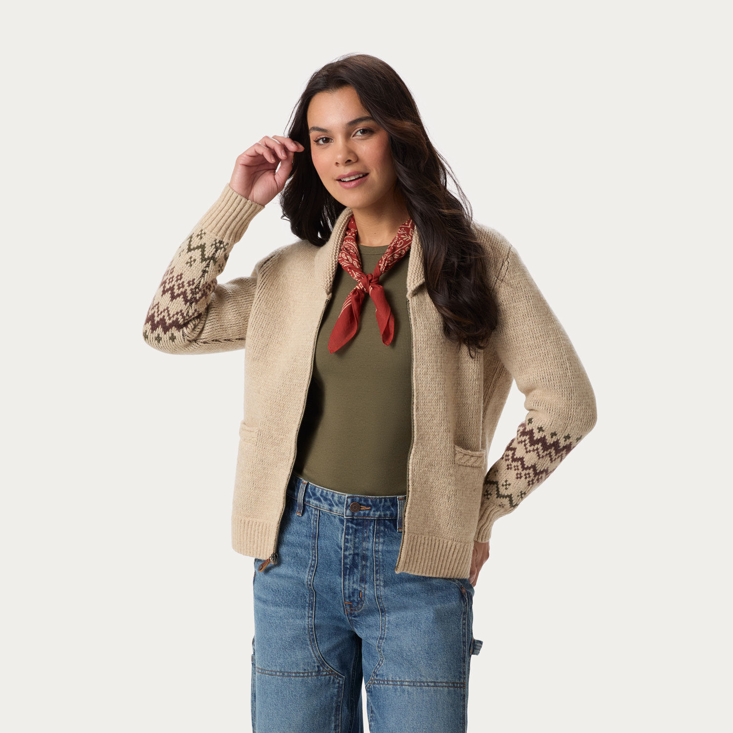 Women's Woolpaca Zip-Front Jacquard Cardigan | Duluth Trading Company